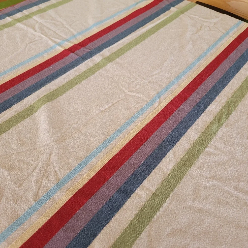 58x67 Beige Oval Striped Red Blue Green Tablecloth Cotton Southwest Western